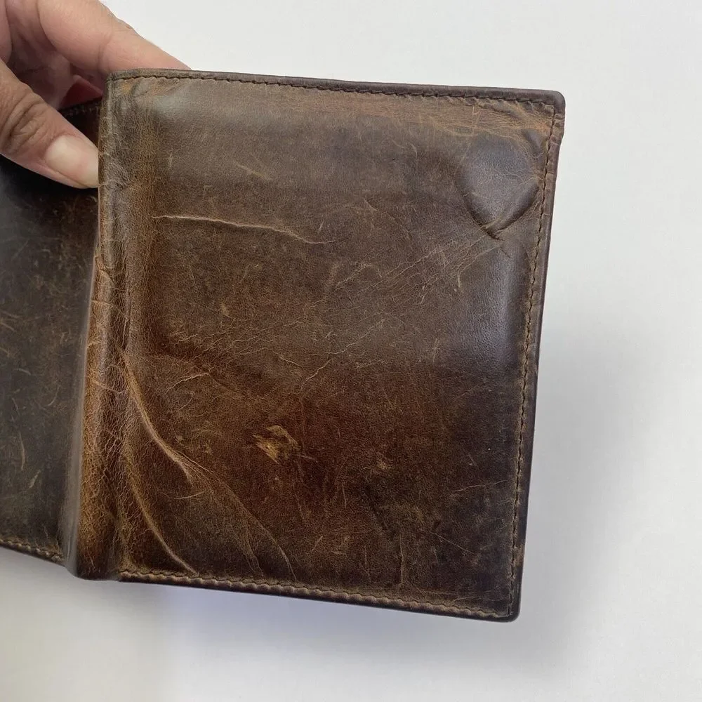 F&L Classic‎ Brown Genuine Leather Bifold Wallet RFID Safe Vintage